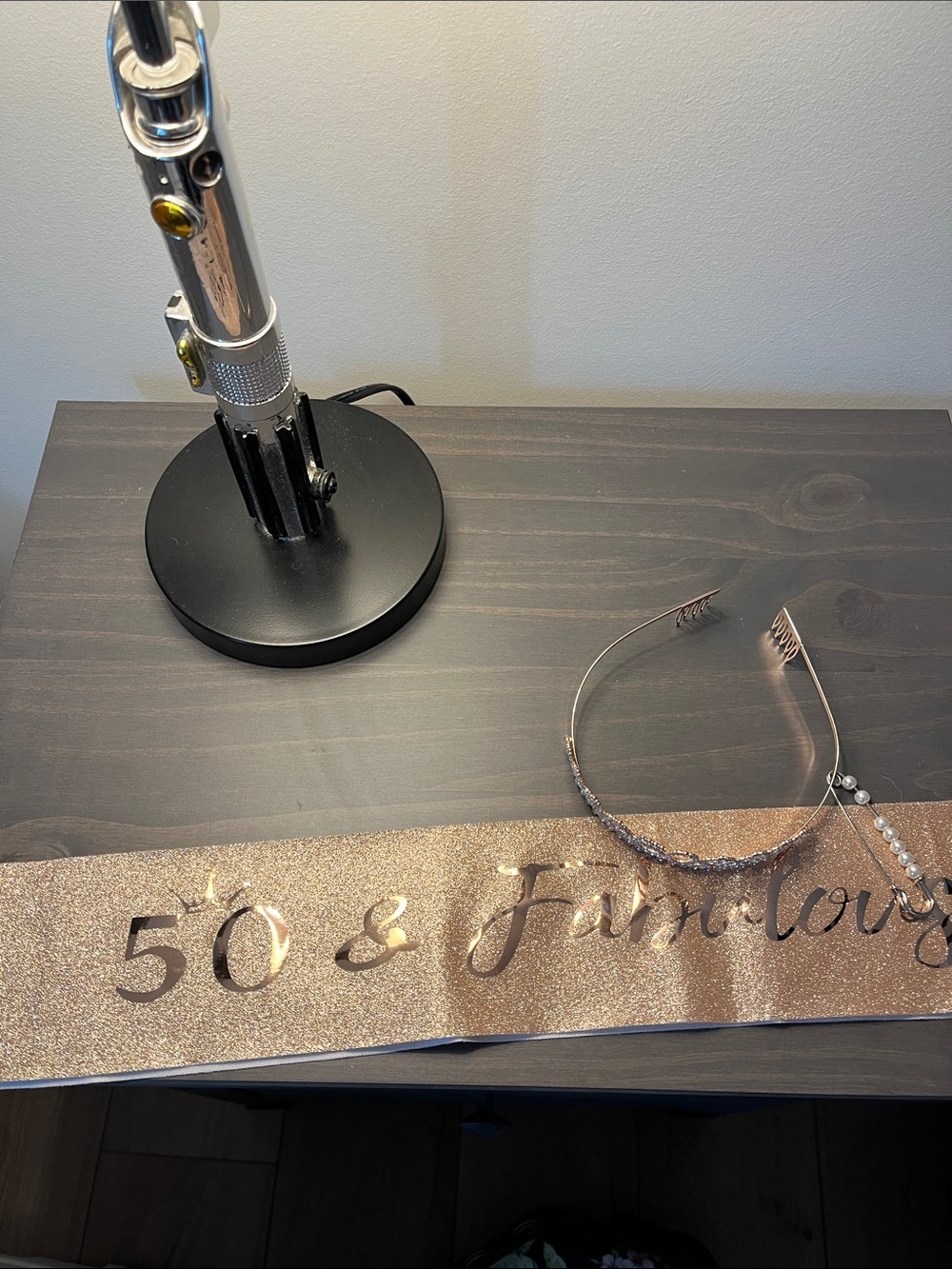 "50 & Fabulous" Rose Gold Glitter Sash and Tiara